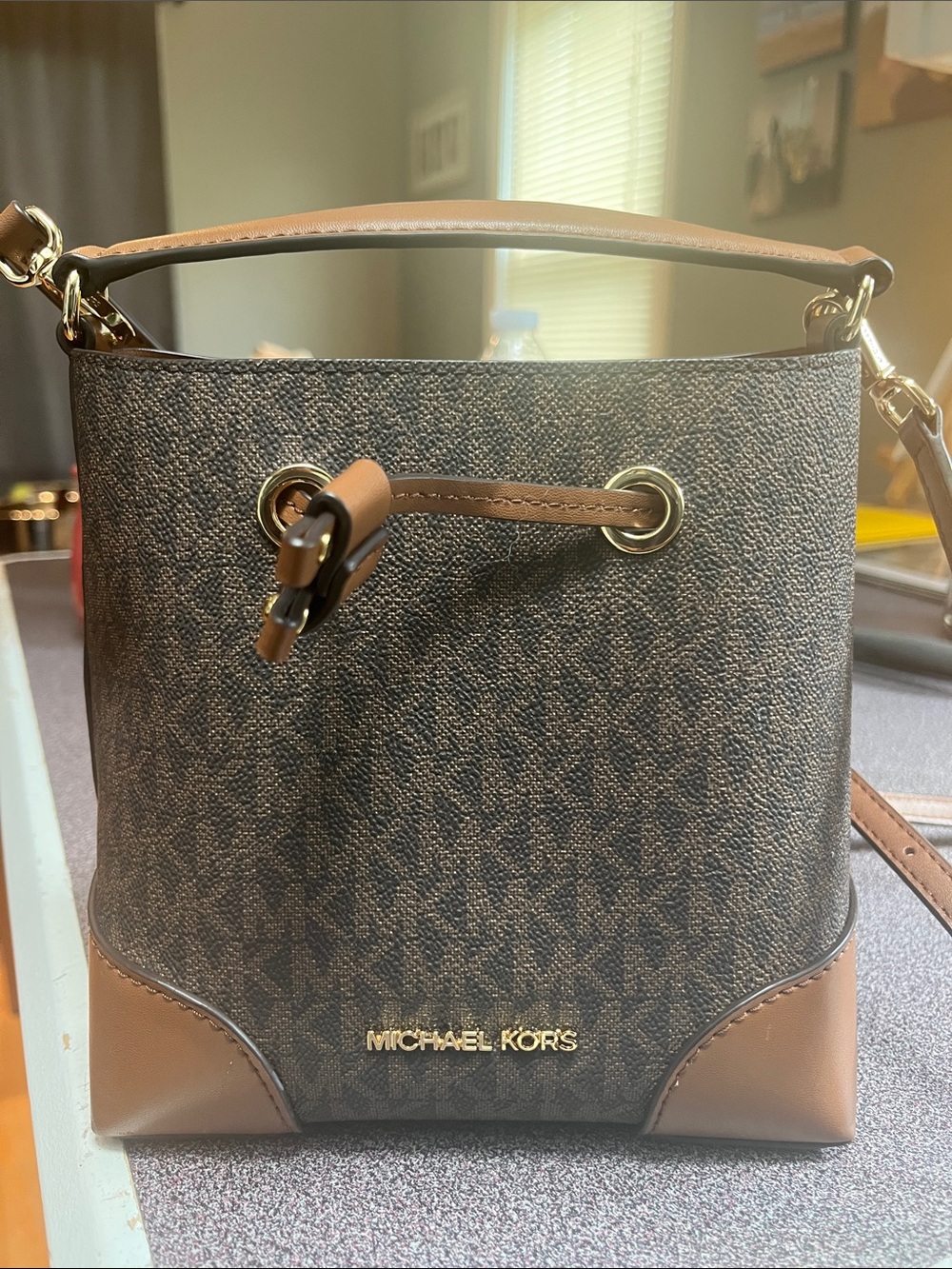 MICHAEL KORS Brown and Dark Brown Signature Bucket Bag